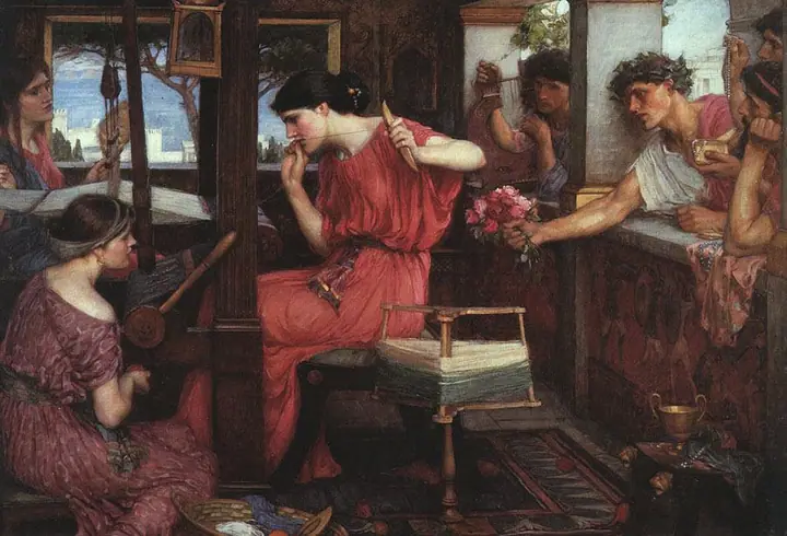 Penélope y sus pretendientes, John William Waterhouse