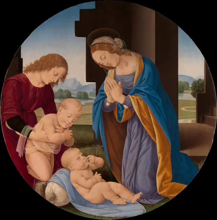 Virgen con el Niño adorado por el Niño San Juan Bautista y un ángel, Lorenzo di Credi