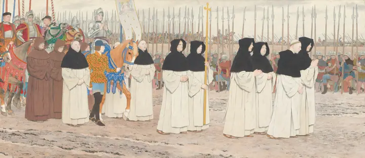 La doncella con armadura a caballo (Serie de Juana de Arco, III), Louis Maurice Boutet de Monvel