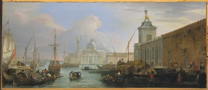 La Cuenca de Venecia, con la Aduana y vista lejana de la Isla de San Jorge, Luca Carlevaris
