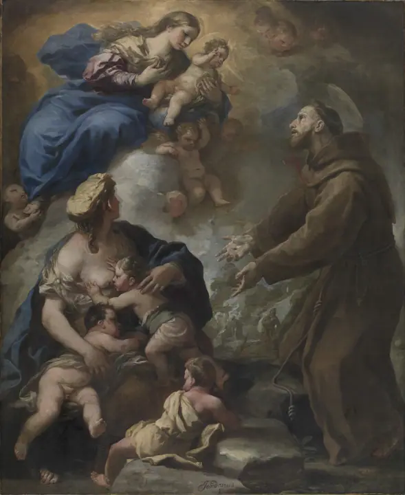 La Virgen y el Niño aparecen a San Francisco de Asís, Luca Giordano