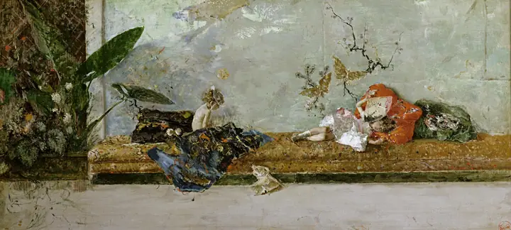 Los hijos del pintor en el salón japonés, Marià Fortuny