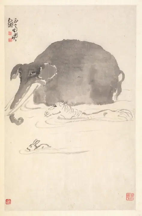 Elefante, caballo y liebre, Min Zhen
