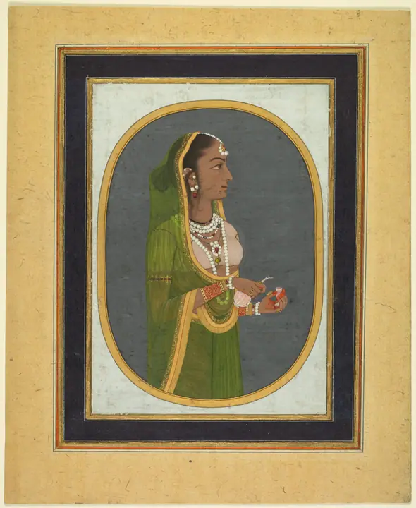 Dama de la corte sirviendo vino (recto), Muhammad Rizavi Hindi