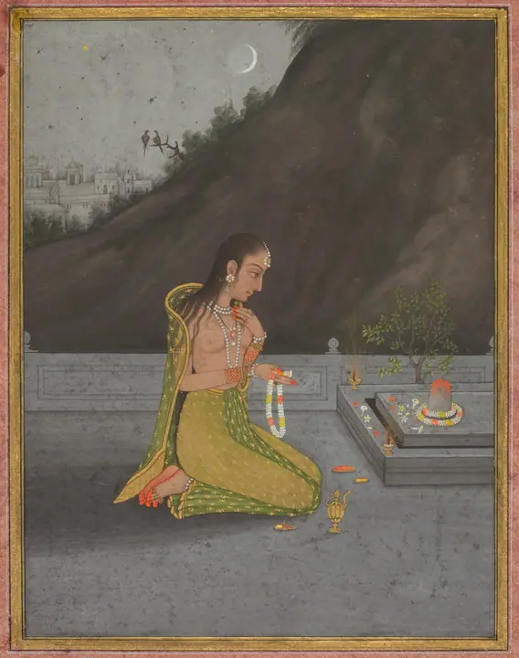 Una escena nocturna de Shiva Puja (recto), Muhammad Rizavi Hindi