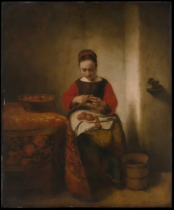 Joven mujer pelando manzanas, Nicolaes Maes