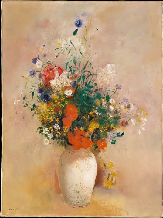 Jarrón de flores (fondo rosa), Odilon Redon