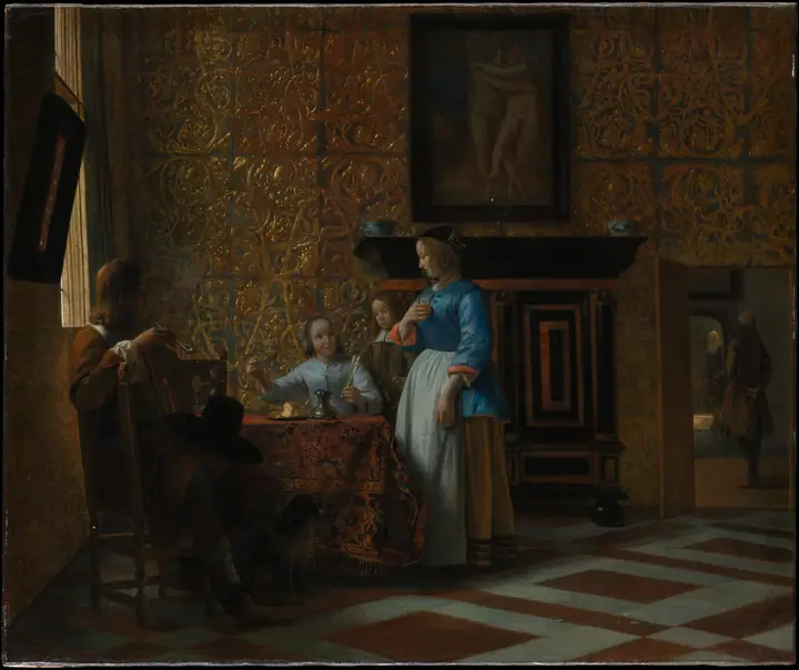 Momento de ocio en un entorno elegante, Pieter de Hooch