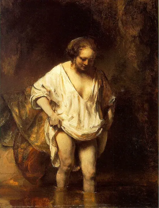 La joven bañándose en un arroyo, Rembrandt van Rijn