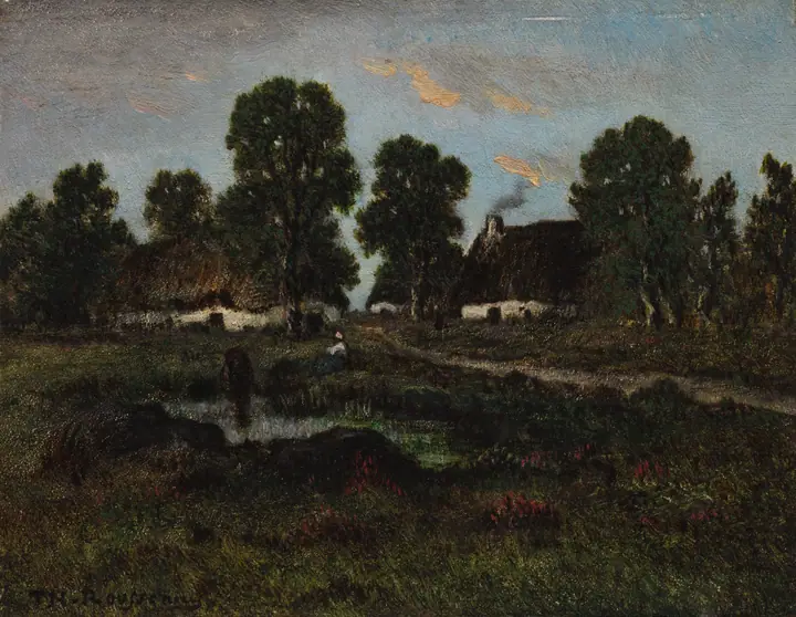 Casitas cerca de Larchant, Théodore Rousseau