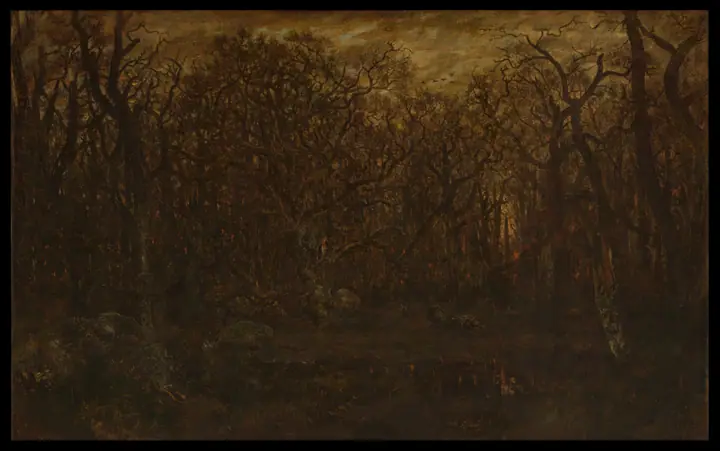 El bosque en invierno al atardecer, Théodore Rousseau