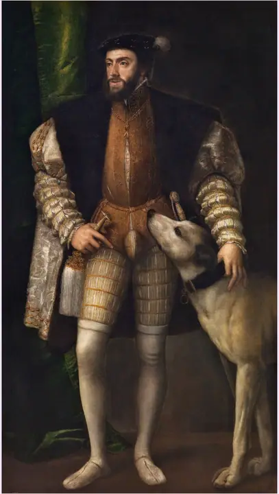 Carlos V con un perro, Tiziano Vecellio