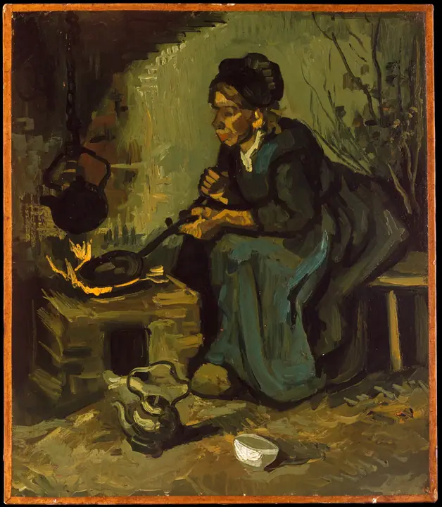 Campesina cocinando junto a la chimenea, Vincent van Gogh