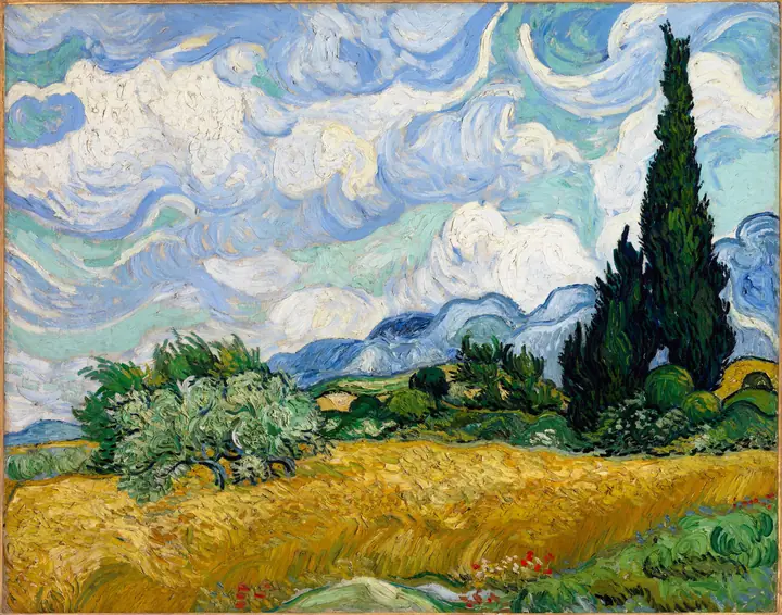 Campo de trigo con cipreses, Vincent van Gogh