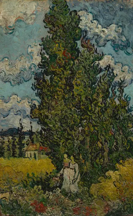 Cipreses con dos mujeres, Vincent van Gogh