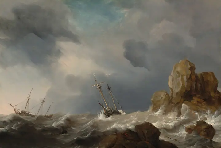 Barcos en el temporal, Willem van de Velde el Joven