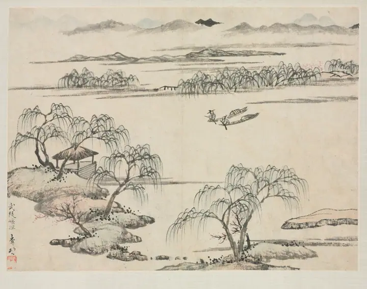 Álbum de paisajes en varios estilos, El arroyo de Wuling, Zha Shibiao